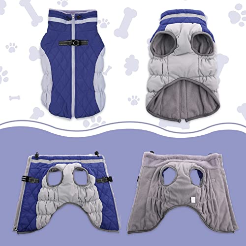 Lelepet Dog Coat Warm Dog Winter Coat Waterproof Dogs Jacket with Harness - color: Blue, size: X-Small