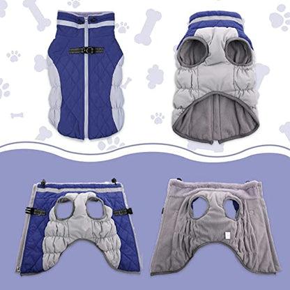 Lelepet Dog Coat Warm Dog Winter Coat Waterproof Dogs Jacket with Harness - color: Blue, size: X-Small
