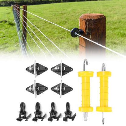 QWORK Electric Fence Gate Handle Set with Anchors, Insulators, and Screws - 2 Sets High Visibility, Easy to Use, Portable Fencing Kit