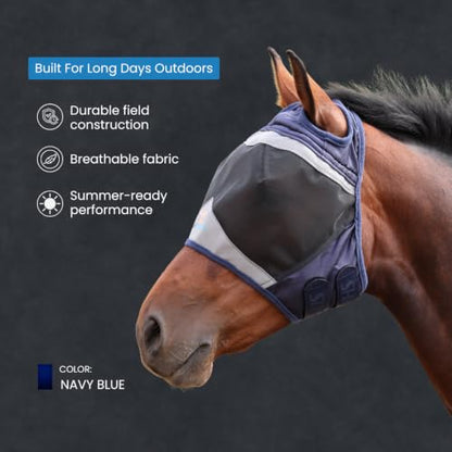 Shires FlyGuard Pro Fine Mesh Fly Mask with UV Protection Navy/Pony/Ear Hole - color: Navy, size: Pony
