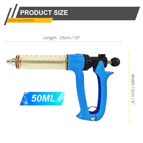 2-Piece Set, 50cc Semi Automatic Livestock Syringe, 5 Gears Adjustable Continuous Repeating Injection, Veterinary Cattle Vaccine Luer Lock Syringe, for Cow Goat Cattle Horse Sheep Pig Poultry - size: 1-Tube 2Pcs 50ml