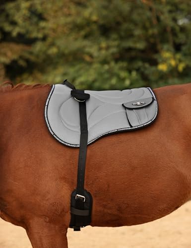 Harrison Howard Bareback Horse Riding Pad Breathable Mesh Cushioned No-Saddle Pad with Girth for Trail Training - color: Dark Grey