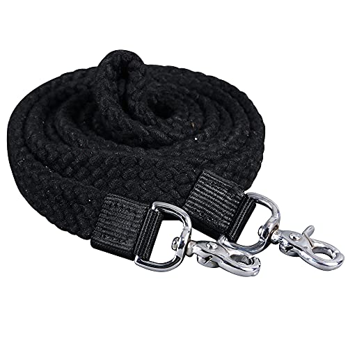 HILASON Braided Flat Cotton Roping Rein Trigger 1" X 7Ft | Horse Racing Barrel Gifts - color: Black
