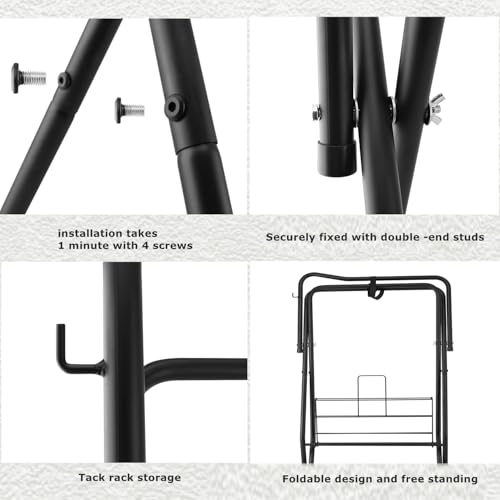 Folding Saddle Rack Heavy Duty Freestanding Horse Saddle Stand Detachable Saddle Rack Stand with Bottom Storage for English & Western Saddles