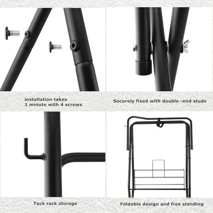 Folding Saddle Rack Heavy Duty Freestanding Horse Saddle Stand Detachable Saddle Rack Stand with Bottom Storage for English & Western Saddles
