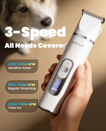 oneisall 4 in 1 Dog Grooming Kit with LCD Display (White) - color: White
