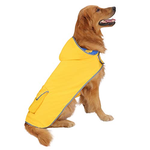 HDE 2-in-1 Reversible Dog Raincoat Hooded Poncho Rain Jacket YLW Duck XL - color: Ducks / Yellow, size: X-Large