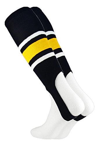 TCK Striped Baseball Stirrups - 7 Inch Cut USA Made - color: Black/Gold/White, size: Medium