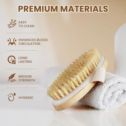 POPCHOSE Dry Brushing Body Brush, 2 Pack Boar Bristle Exfoliating Brush | Natural Boar Bristle Body Brush, Dry or Wet Exfoliating Shower Scrub Brush for Smoother Skin, Self Care Routine Gift - size: 2 Count (2*Boar Bristles)