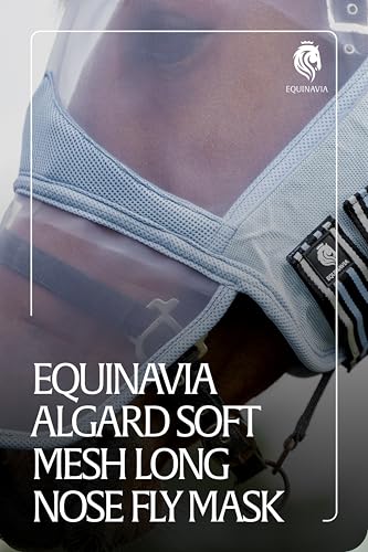 Equinavia Algard Horse Fly Mask with Nose Cover, Soft Mesh Full Face Design - color: Light Blue, size: Warmblood