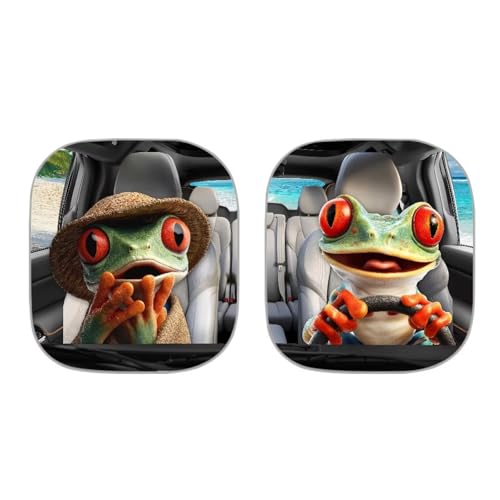 Car Front Windshield Sun Shade Cute Frog 2-Piece Foldable Car Windshield Sun Shade UV Rays and Keeps Vehicle Cool Easy to Install for Most Sedan Truck SUV - color: Cute Frog