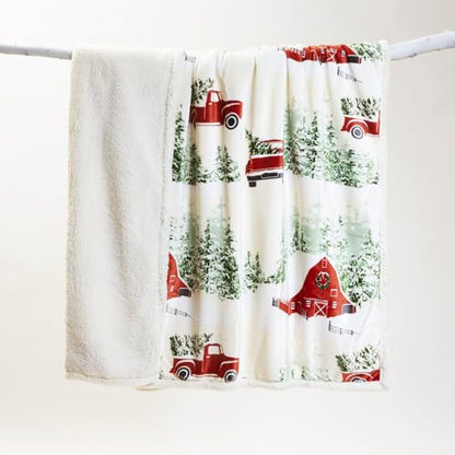 Carstens, Inc. Ultra Premium Super Soft Plush Sherpa Fleece Oversized Throw Blanket 54" x 68", Barn & Truck - color: Barn & Truck