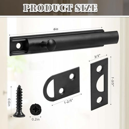 Lothee 6" 4 Pcs Brass Surface Bolt Door Latch, Matte Black - color: Matte Black, size: 6 Inch