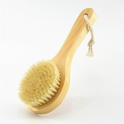 Wooden Short Handle Dry Body Brush Scrubber, 7.87 Inch Natural Bristles Bath & Shower Brush Scrubber. - size: 7.87 Inch Short Handle Wooden Natural Bristles