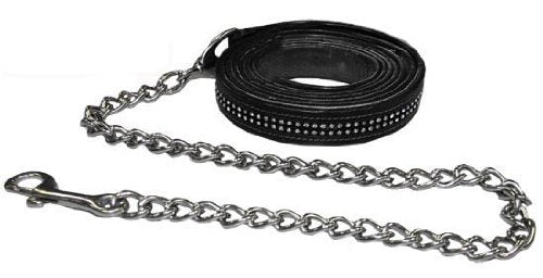 Leather Lead for Horse Halter with Rhinestone Crystals - color: Black