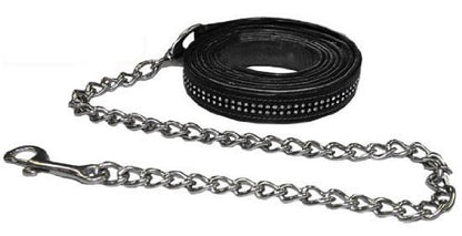 Leather Lead for Horse Halter with Rhinestone Crystals - color: Black