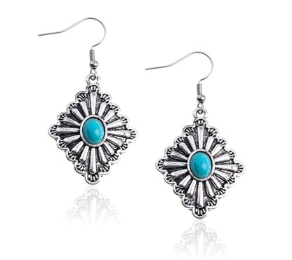 Montana West Rustic Couture's Western Concho Dangle Drop Earrings for Women - color: G-Turquoise