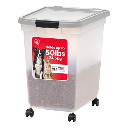 IRIS USA Dog Food Storage Container, Up to 50 lbs, Clear/Gray, Made in USA - color: Gray, size: 50 lbs