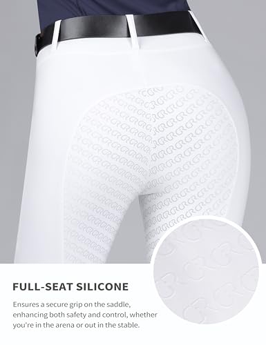 Women's Horse Riding Pants with Full Seat Silicone Grip - color: White, size: Medium