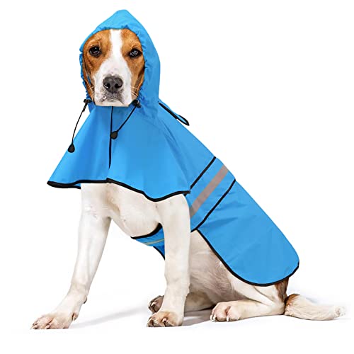 Waterproof Hooded Dog Raincoat - Adjustable Reflective Pet Jacket, Lightweight Dog Slicker Poncho for Small to X- Large Dogs and Puppies (Blue, Large) - color: Blue, size: Large