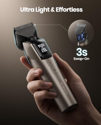 oneisall Professional Dog Clippers for Grooming Thick Hair, 9000RPM 5 Speed - color: Gold