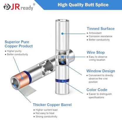 JRready 100 Sets Heat Shrink Butt Connectors IP68 Waterproof Crimp Marine Wire Connrctors PE Insulation Automotive Electrical 16# 16-20AWG Tinned Copper Butt Splices (M81824/1-2) - color: 16# 100 Pairs