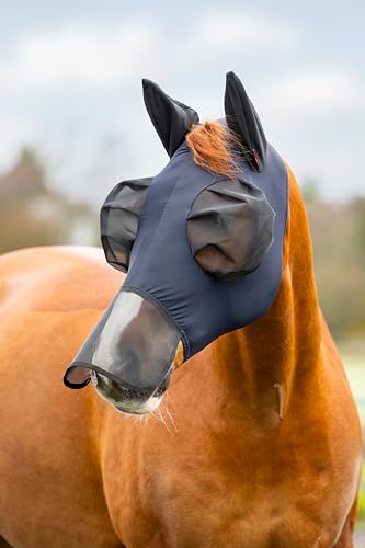 LeMieux Bug Relief Full Mask - Fly Mask - UV Protection - Pull On - Breathable - Nose Cover - Navy - Small - color: Navy, size: Small