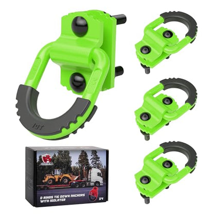 D-Ring Tie Down Anchors with Rubber Isolators, 4 Pack Heavy Duty 10 Ton Capacity Carbon Steel, Bolt-On with Mounting Hardware, Zinc & Powder Coated for Trailer, Truck, Pickup, Garage-Green - color: Green