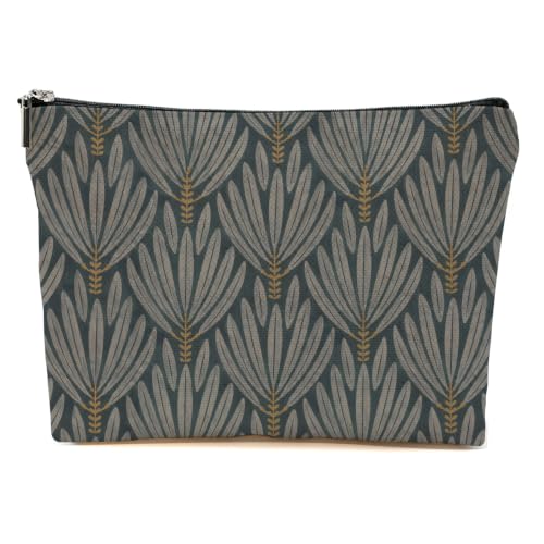 Blue Leaves Stylized Leaf Makeup Bag Gray Gold Cosmetic Bag - color: Multicolor 1610