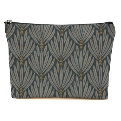 Blue Leaves Stylized Leaf Makeup Bag Gray Gold Cosmetic Bag - color: Multicolor 1610