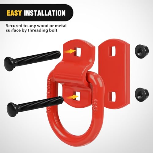 Nilight 4 PCS 1/2" D Ring Tie Down Anchor Bolts on Trailer | Heavy Duty Rings with Screws Bolts on Trailer Truck Bed Cargo 12000 Lbs Break Strength Hook Red - color: Red