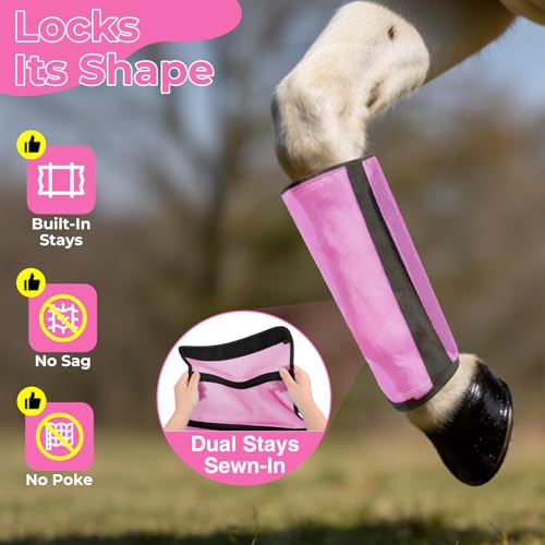 Fly Boots for Horses Set of 4 – Horse Fly Boots with Anti-Sag Stays & Breathable Mesh, Reduces Stomping & Fatigue, Curved-Edge Design for Natural Motion, Comfort Fit for Medium to Large Horses