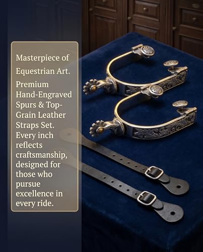 Western Cowboy Spurs Paired with 6 Holes Spurs Belt, Stainless Steel Western Horse Spurs with Rotatable Gear Leather Spur Straps Retro Fine Workmanship Men Women Horse Boot Spurs for Equestrian
