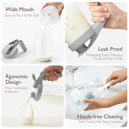 Momcozy Breast Milk Pitcher, Glass Storage Container Wide Mouth, 32oz Gray - color: Gray, size: 32 Ounce-1 Count
