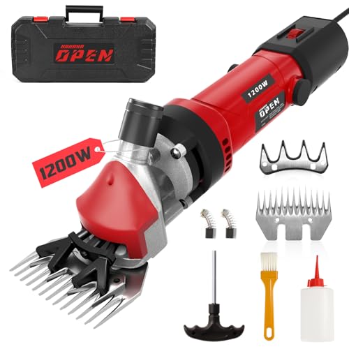1200W Sheep Shears Clippers, 3200RPM 6-Speed Adjustable Heavy Duty Electric Sheep Shears for Dogs and Farm Livestock Grooming, 13T Blades, Professional Thick Coat Dog Clippers for Alpacas, Goats (RED) - color: Strawberry Red