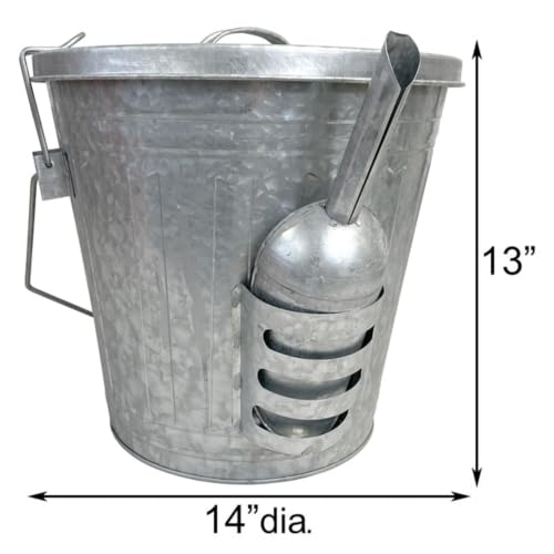 Audubon Woodlink Galvanized Steel Rustic Farmhouse Bird Food and Seed Locking Storage Bucket Bin with Scoop, Holds up to 16.5 Quarts or 25 Pounds