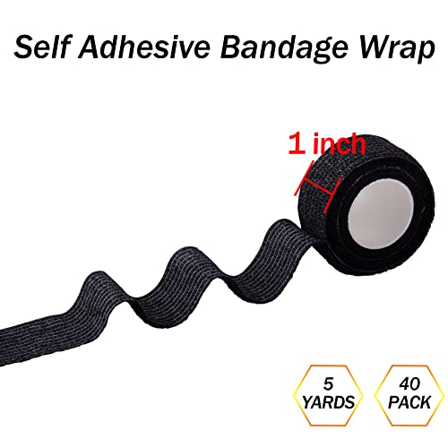 BQTQ 40 Rolls Self Adhesive Bandage Wrap 1 inch Self Adherent Tapes(Black) - color: Black, size: 1 Inch