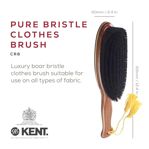 KENT CR8 Clothes Brush, 100% Natural Black Boar Bristle Lint Remover for Cashmere, Wool, and Silk for Keeping Fabrics Free from Fibres, Fluff and Pet Hair. Luxury Three Veneered Woods. Made in England - style: CR8