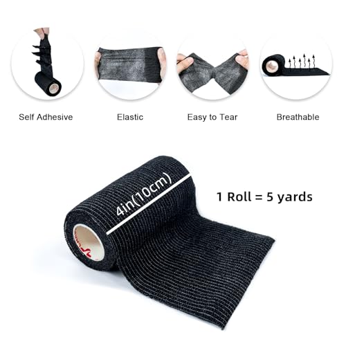 Carbou Self Adhesive Bandage Wrap 4" x 5yd 8ct Vet & Athletic Black - color: Black, size: 8 Count (Pack of 1)