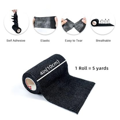 Carbou Self Adhesive Bandage Wrap 4" x 5yd 8ct Vet & Athletic Black - color: Black, size: 8 Count (Pack of 1)