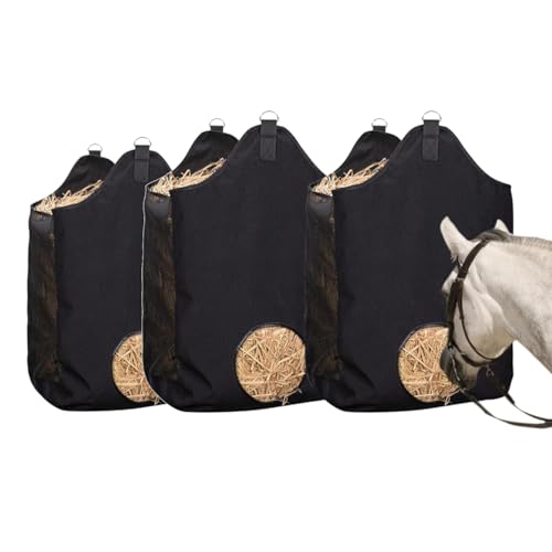 3PCS Hay Bags for Horse, Large Capacity Feeding Bag, Goat Hay Feeder, Hay Nets for Sheep, Open Feed Hole Hay Feeder for Slow Feeding (Small Black & 2 Black)
