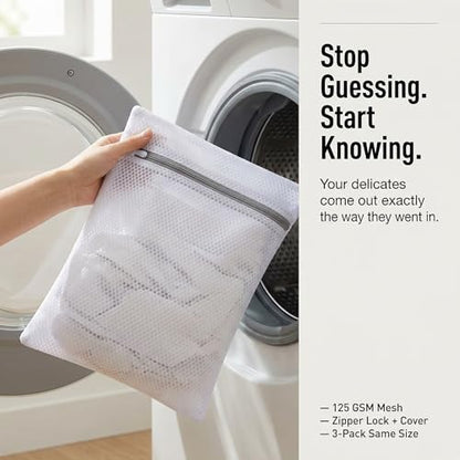 Mesh Laundry Bags for Delicates, 3 Pack, 12 x 16 Inches | Honeycomb mesh protects bras, lingerie, and underwear from snags — zippered closure stays secure throughout the wash cycle
