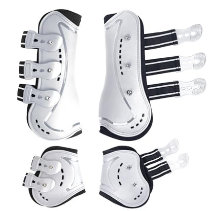 4/Pack Horse Jumping Boots, Open Front & Fetlock Boots for Jumping - color: White