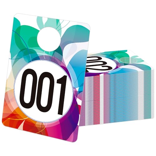 Live Number Tags 001-100, Colorful Consecutive Number Tag Live Sale Cards Reusable Normal and Reverse Mirror Image Hanger Cards Hanger Tags for Clothes Live Coat Room Coat Check Tickets