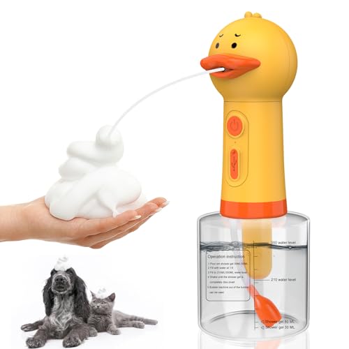 Electric Foaming Shampoo Dispenser for Dog and Cat Bathing, Rechargeable Soap Dispenser for Pet Bathing, Bathroom, Kitchen Sink, Toilet Cleaning - color: Yellow Ducky