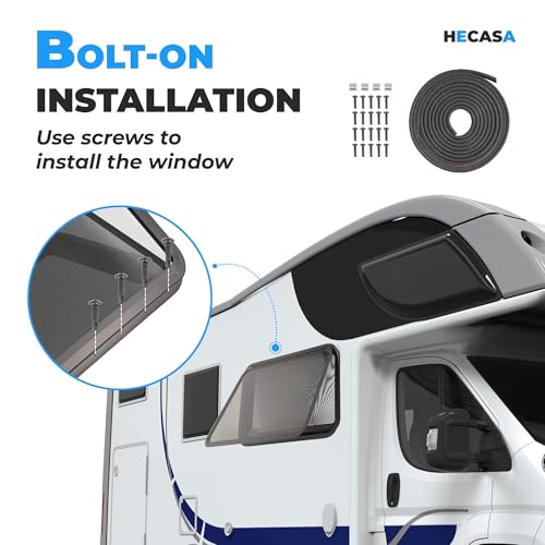 HECASA 36" W x 22" H RV Exit Emergency Window W/Trim Ring, Mesh Screen | Optional Trim Camper RV Push out Side Escape Window For Cargo Trailer Camper Van Truck Powder Coated - size: 36" W x 22" H