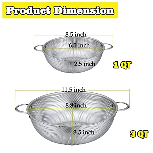 P&P CHEF Stainless Steel Colander, 2 Pcs Metal Colanders Strainer, 1 +3 Qt