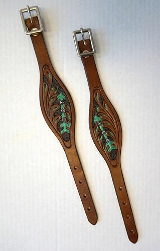 Stitched Leather Western Saddle Stirrup Replacement Hobbles for Youth Saddle - color: Tan Arrow