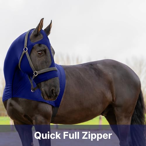 Resistance Horse Hood Slinky Zippered Mane Braid Shoulder Guard (X-Large, Ink Blue)