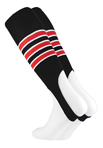 TCK Striped Baseball Stirrups - 7 Inch Cut USA Made - color: Black/White/Red, size: Medium